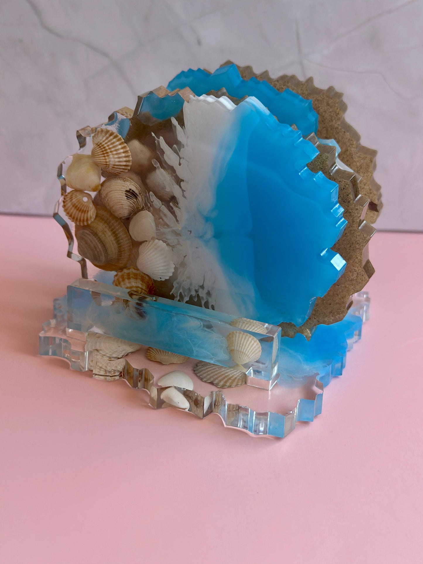 Set dessous de verre effet mer avec socle – Résine époxy artisanale