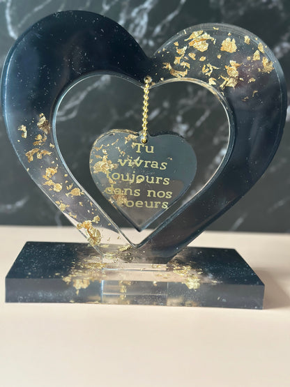 Double cœur en résine – Cadeau personnalisé
