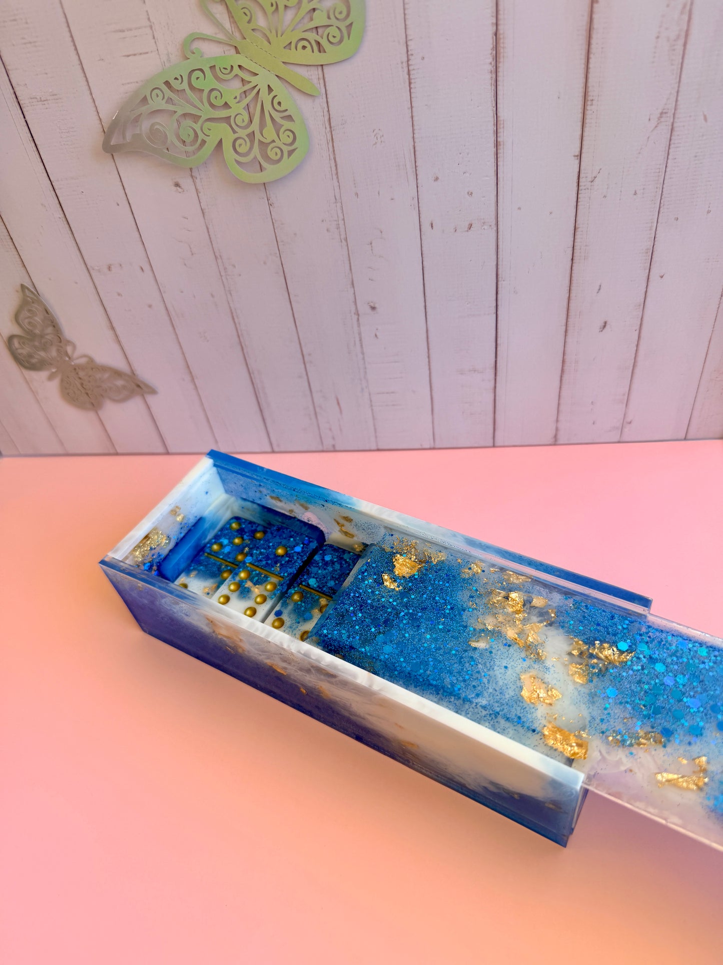 Jeu de Dominos en Résine Époxy avec Boîte Assortie