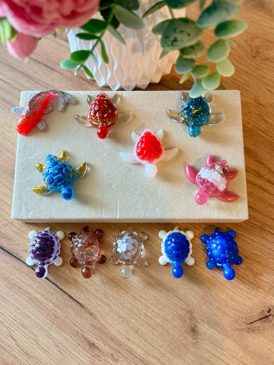 Mini Tortues décoratives en résine – Tortue de mer & tortue de terre artisanales