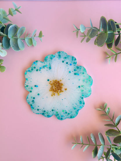 Dessous de verre fleuris en résine – Lot de 4 couleurs estivales fait main