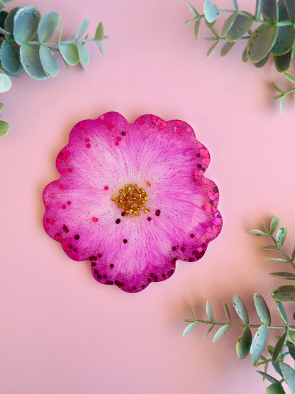 Dessous de verre fleuris en résine – Lot de 4 couleurs estivales fait main