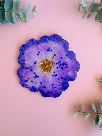 Dessous de verre fleuris en résine – Lot de 4 couleurs estivales fait main