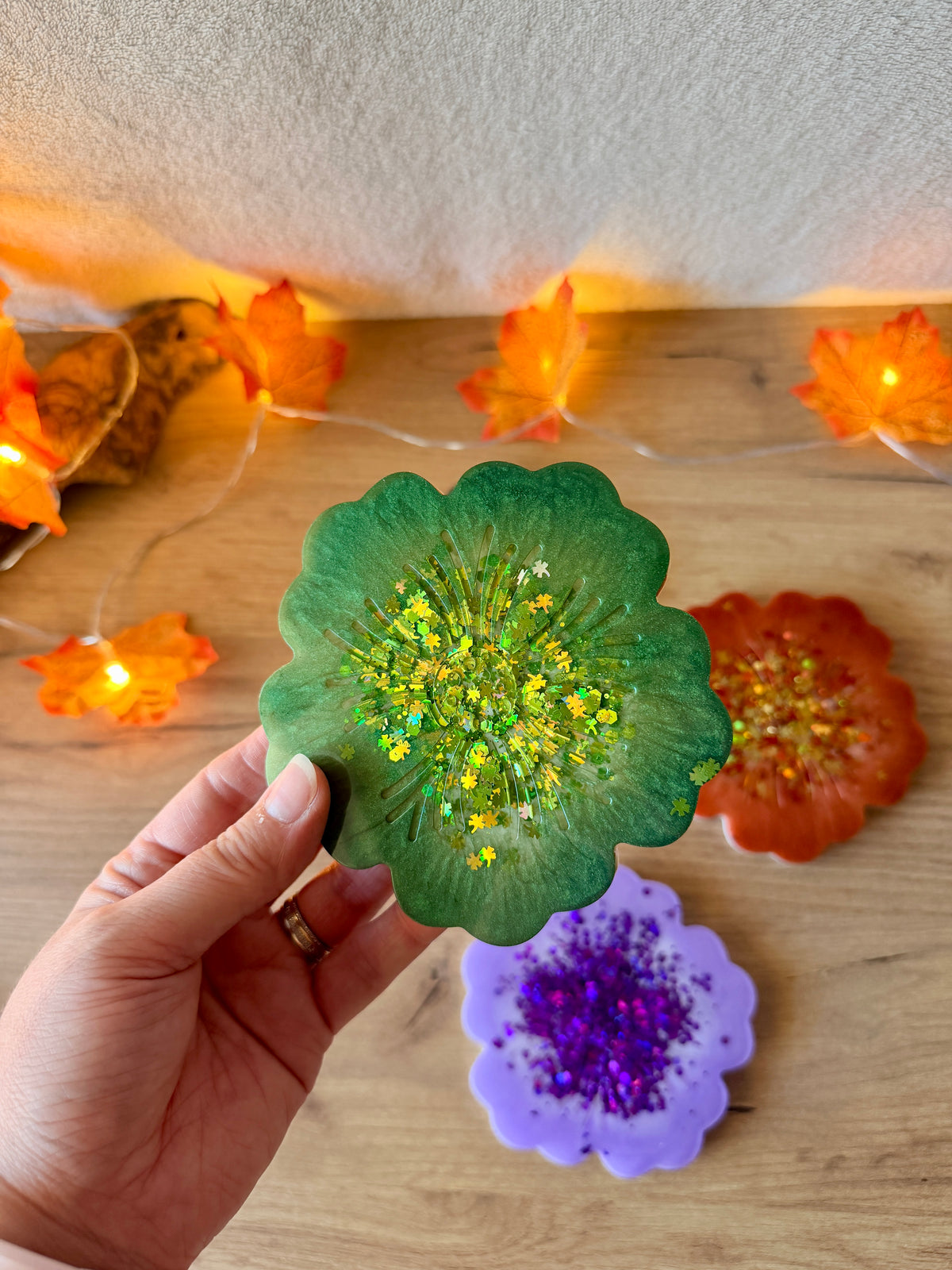 Dessous de verre fleuris en résine –  fait main