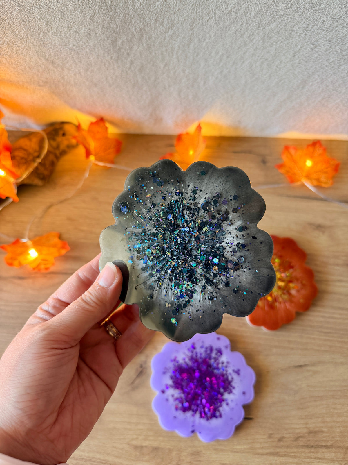 Dessous de verre fleuris en résine –  fait main