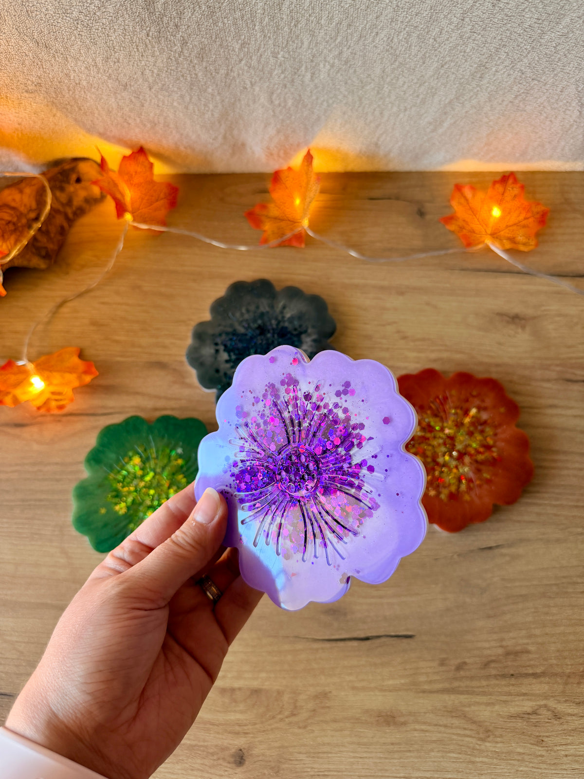 Dessous de verre fleuris en résine –  fait main