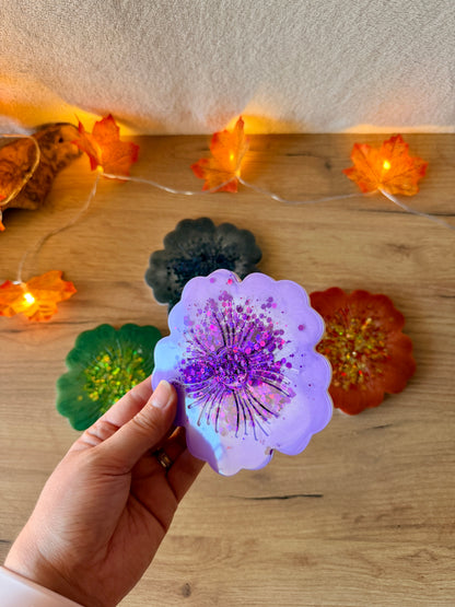 Dessous de verre fleuris en résine –  fait main