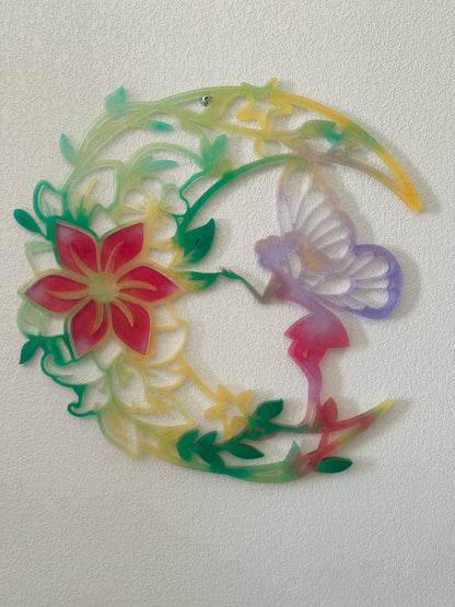 Décoration murale fée & lune en résine époxy