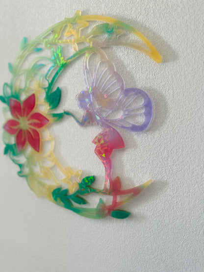 Décoration murale fée & lune en résine époxy