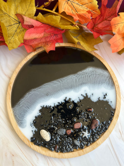 Plateau décoratif bambou & résine  - effet mer