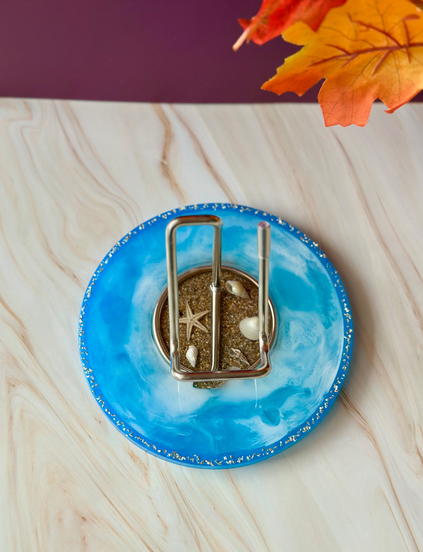 Support téléphone et accessoires - Résine effet ocean