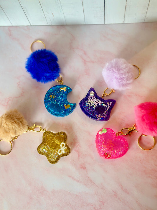 Porte-clé shaker en résine – Accessoire unique fait main avec paillettes et inclusions